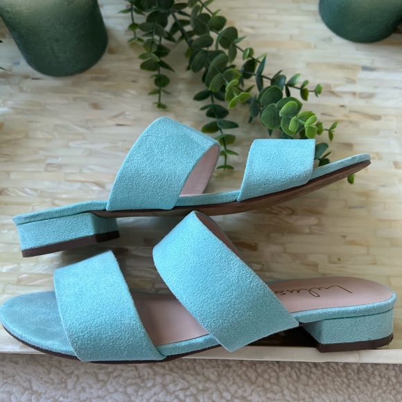 Lulus Seafoam Green faux suede 1”heel with straps SZ 5.5 - Picture 3 of 6
